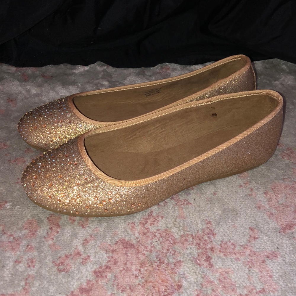 Gold Glitter/Rhinestone Wide Width Flats